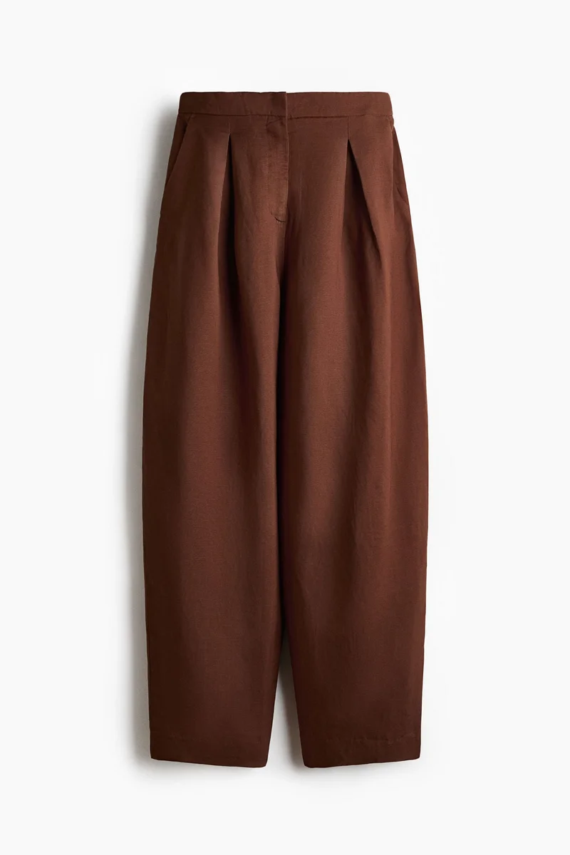 Linen Blend Barrel Trousers