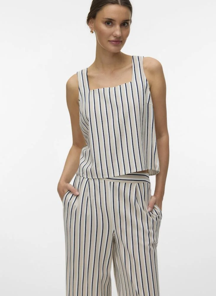 VMMYMILO Sleeveless Button-Front Linen Crop Top