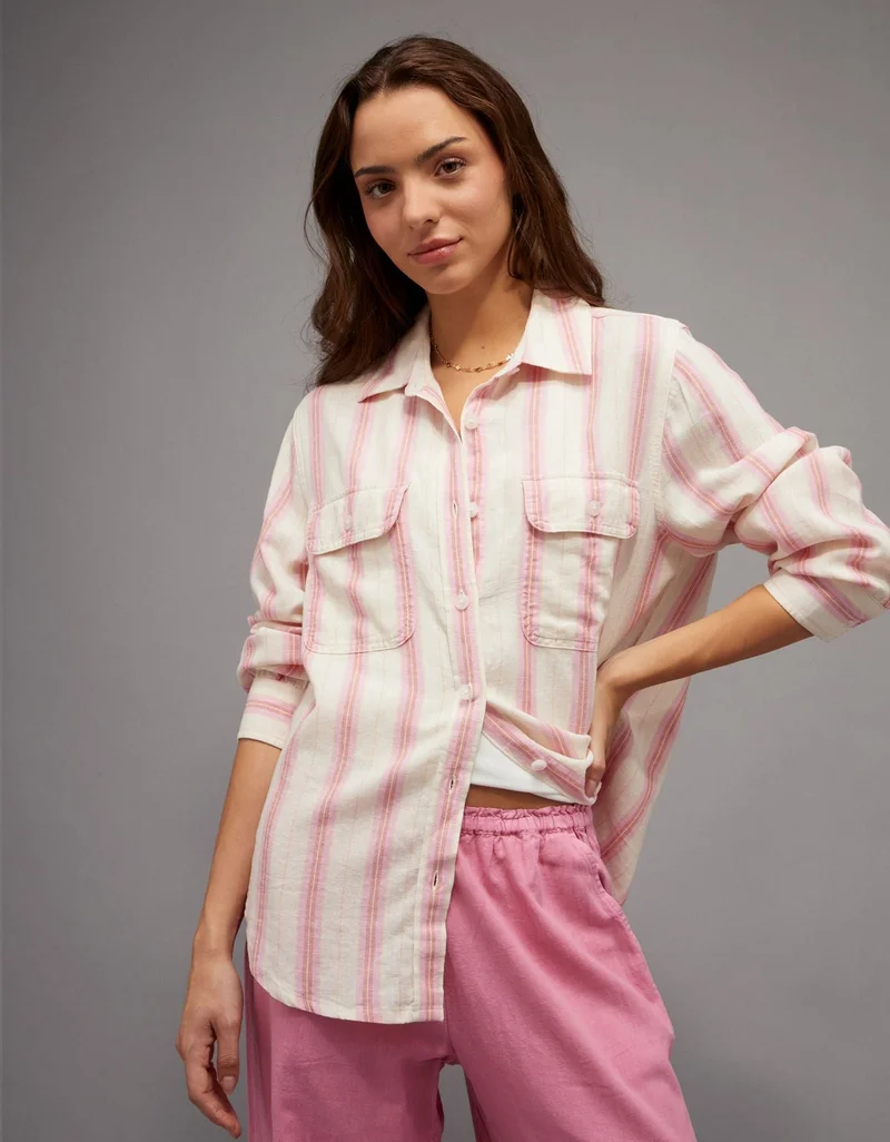 AE Linen-Blend Button-Up Shirt
