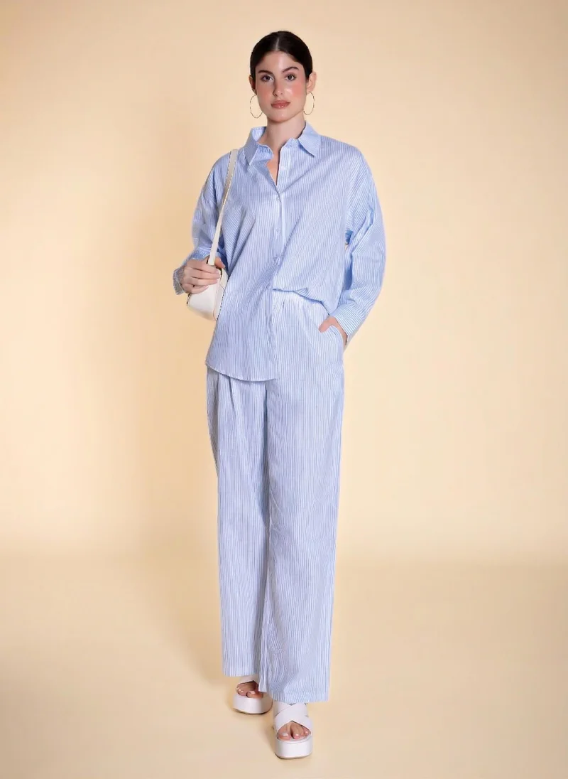 Striped Linen Blend Shirt Set