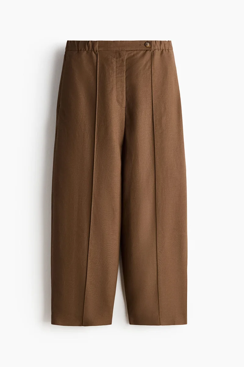 Linen-blend barrel trousers