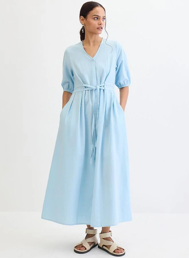 Cotton Linen Maxi Dress Sky Blue