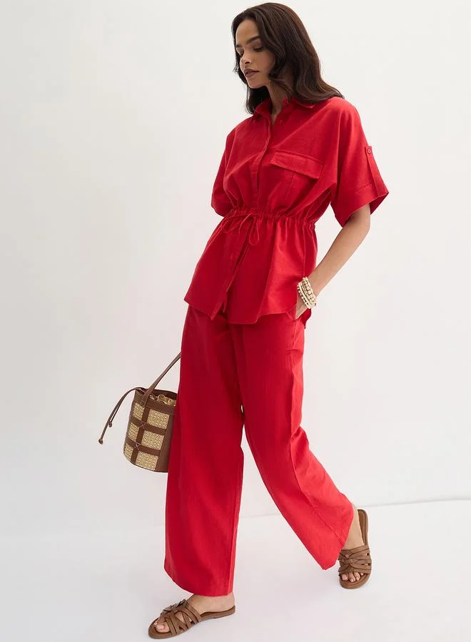 Cotton Linen Straight Fit Pants Red