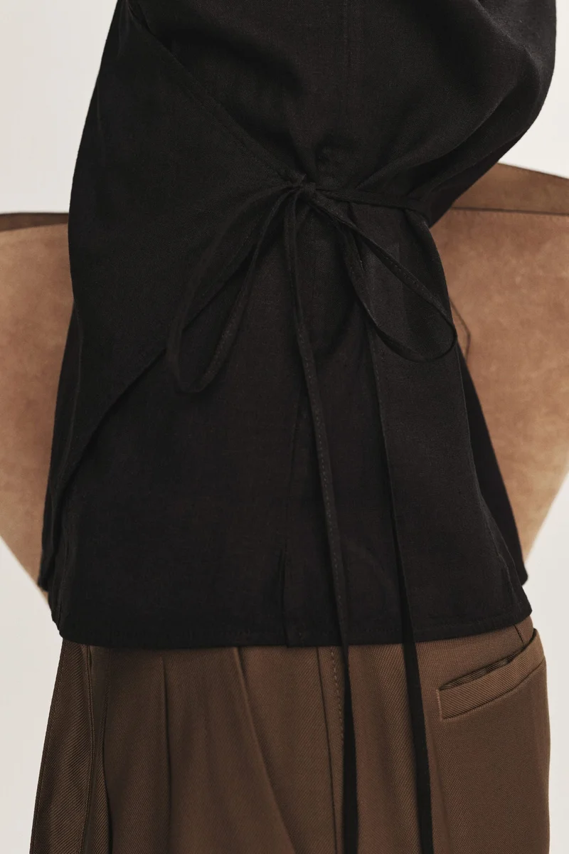 Linen Blend Wrap Top