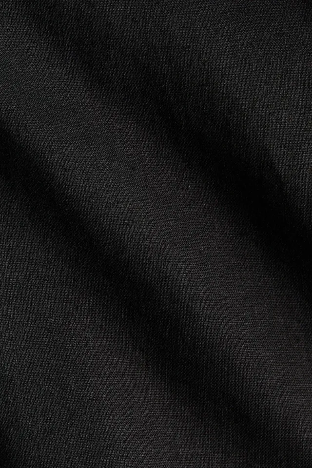 Black Fitted Linen-Blend Asymmetric Wrap Top for Women – image 4