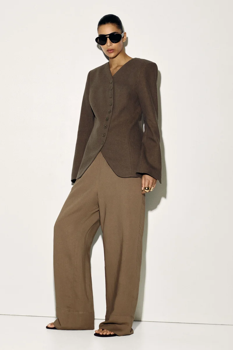 Wide Linen-Blend Pull-On Trousers