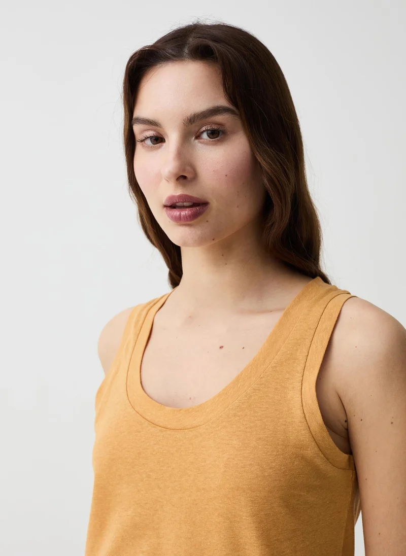 OVS Cotton Linen Round Neck Tank Top