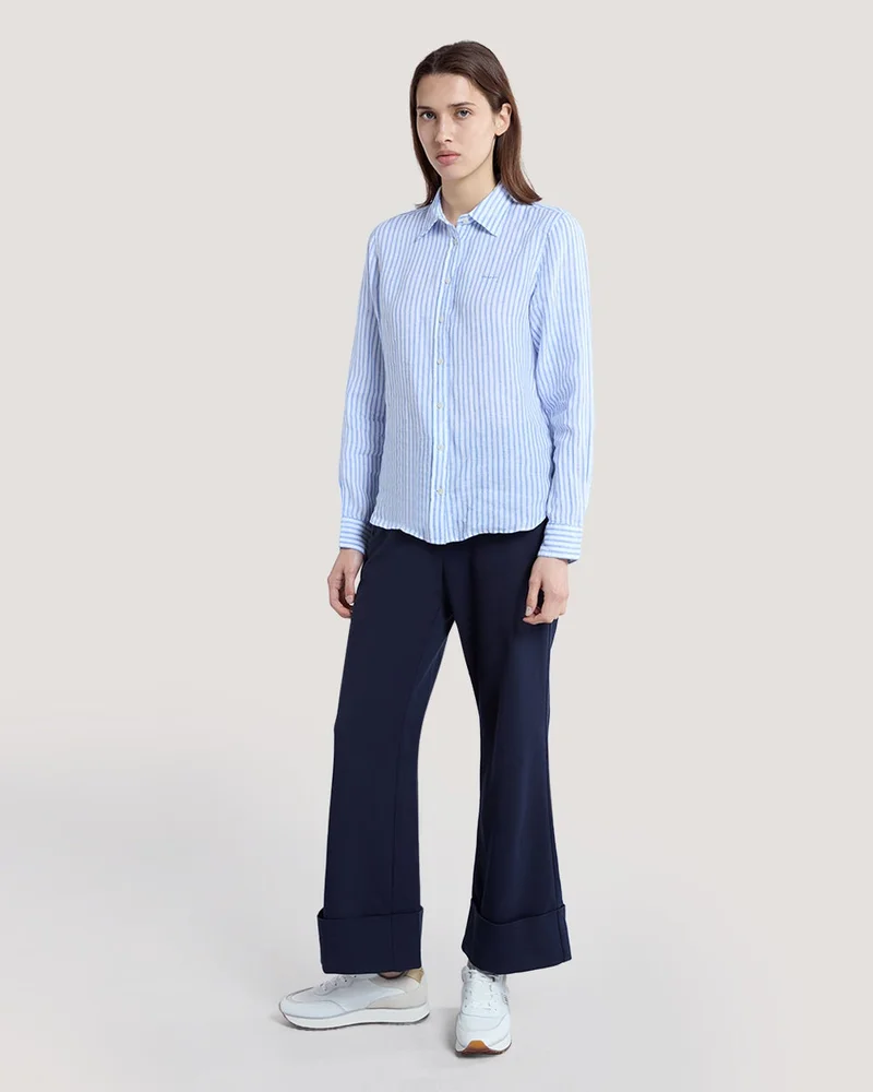 قميص كتان مخطط بقصة عادية من جانت