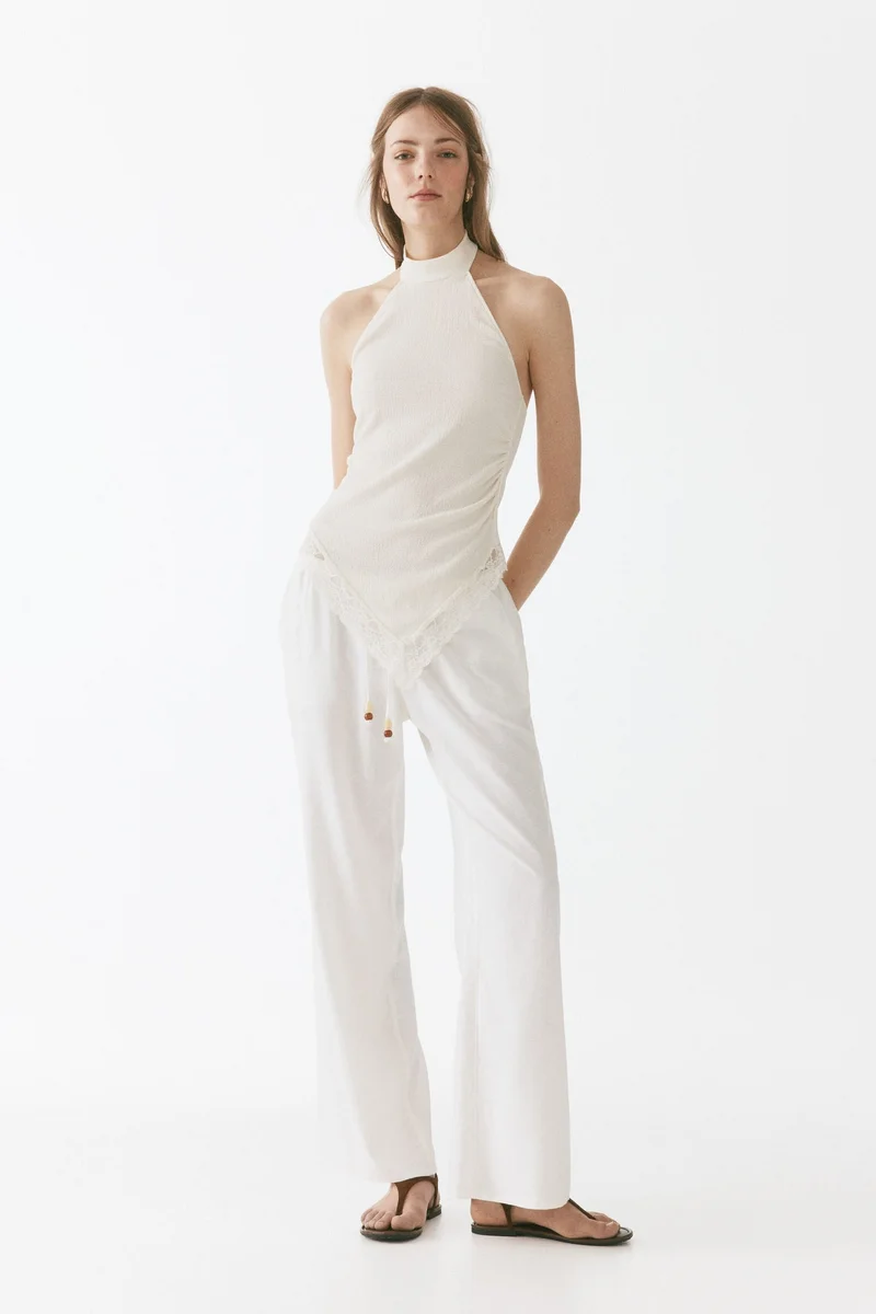 Linen Blend Drawstring Trousers