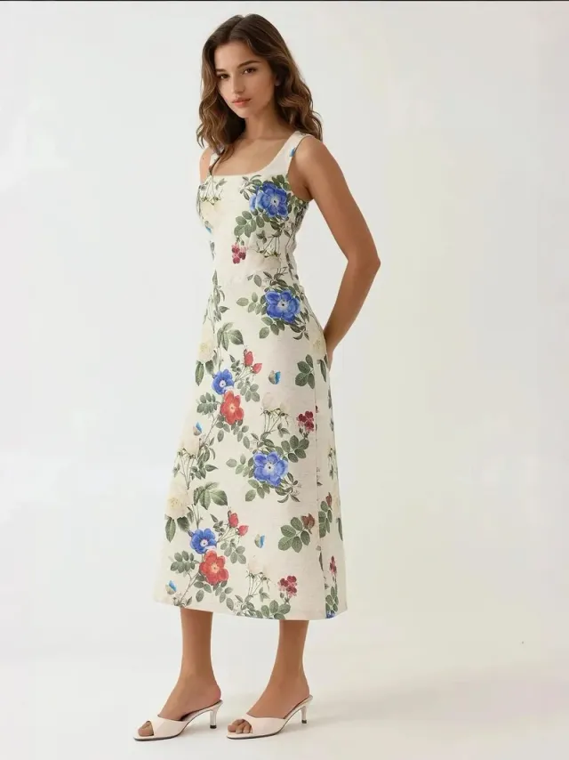 Linen-Feel Floral Print Maxi Dress – image 3