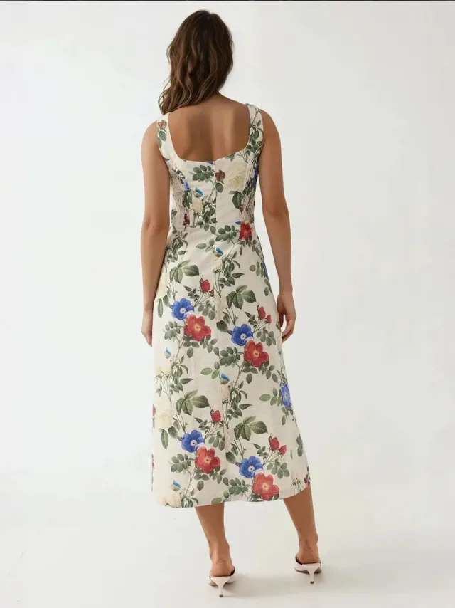 Linen-Feel Floral Print Maxi Dress – image 4
