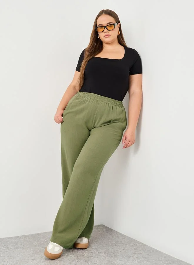 Linen Look Pants with Side Pocket Khaki