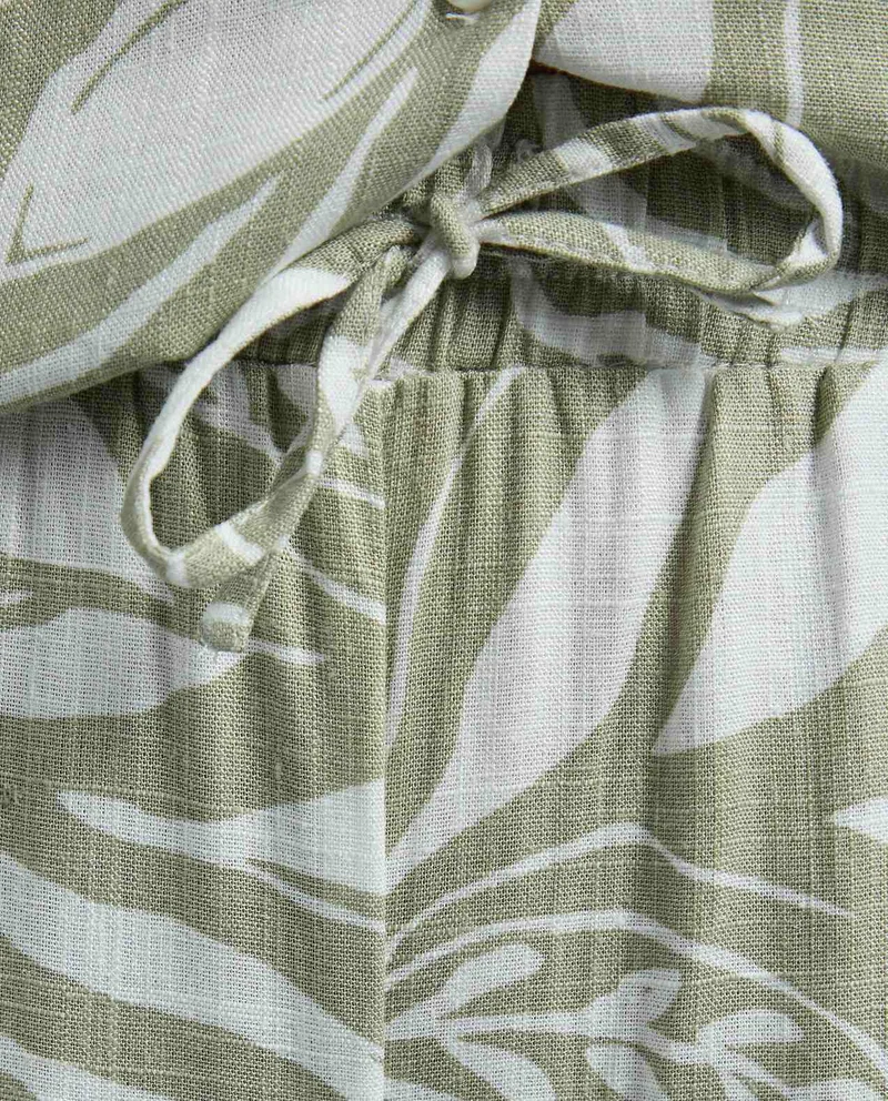 Patterned Linen Wide Leg Pants with Drawstring Waist