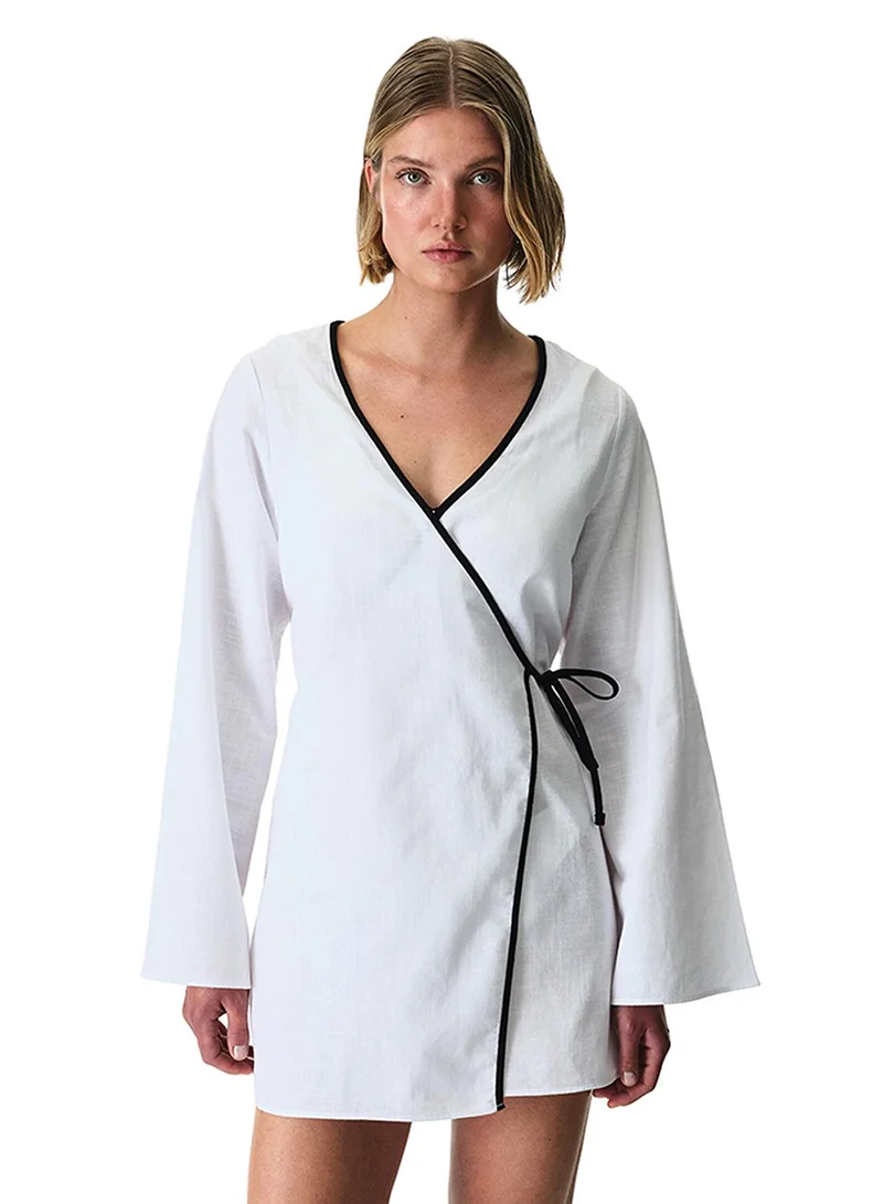 Penti Women's Cotton Linen Beach Mara Kaftan - White