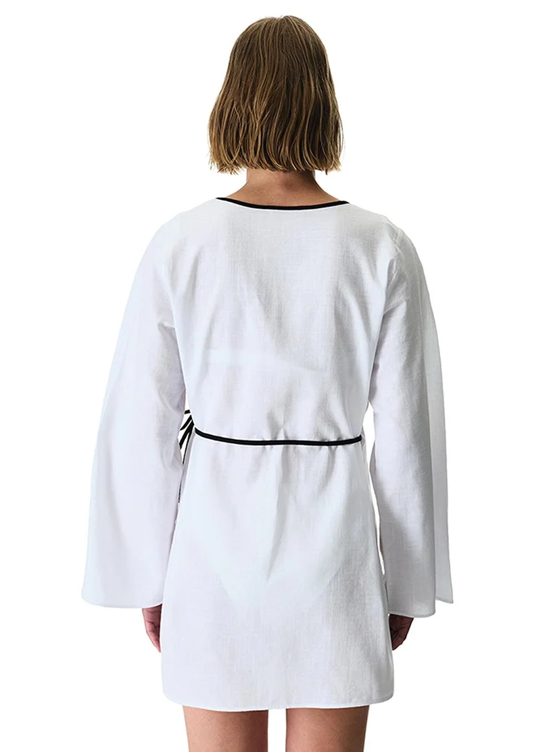 Penti Women's Cotton Linen Beach Mara Kaftan - White
