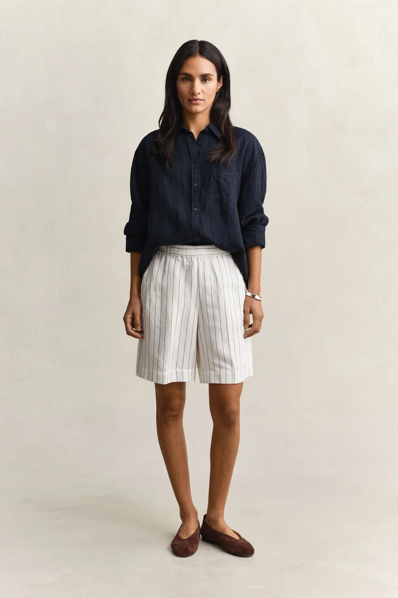Linen Blend Striped Shorts
