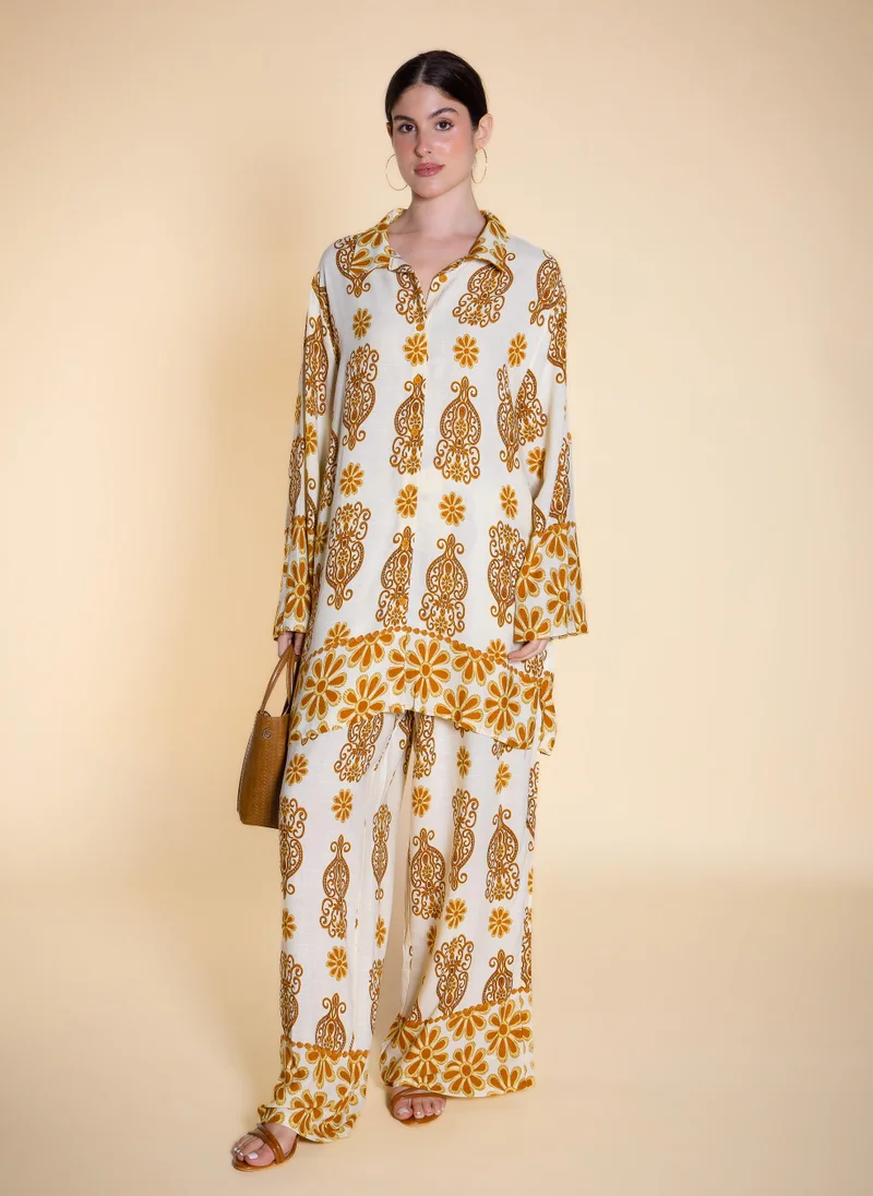 Printed Linen Blend Shirt Set