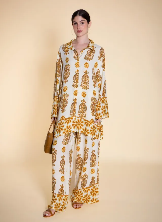 Printed Linen Blend Shirt Set
