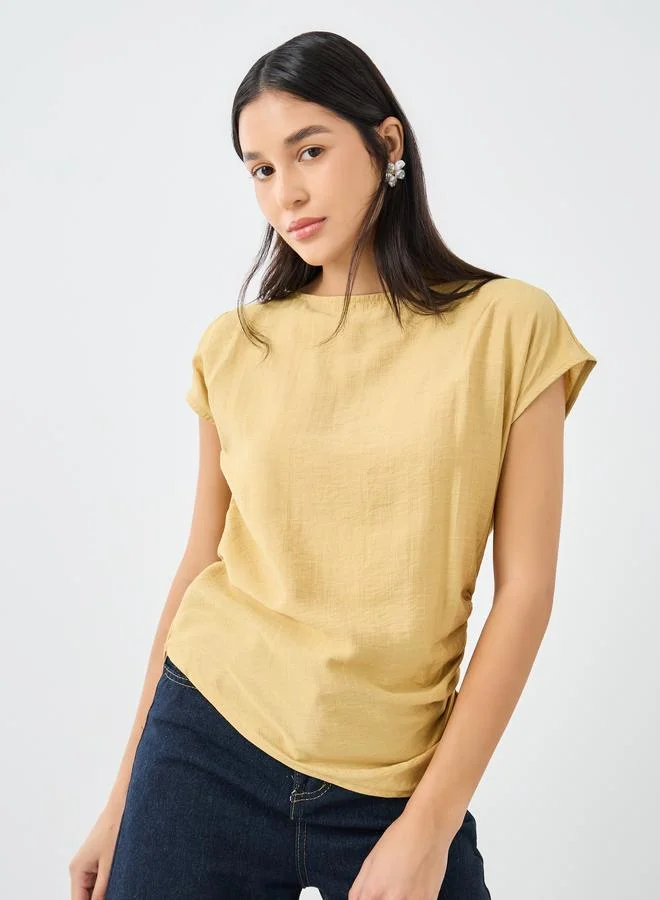 Textured Linen Ruched Blouse