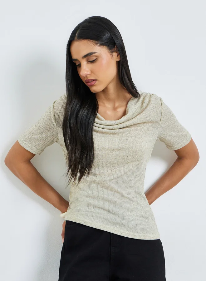 Linen Look Cowl Neck T-Shirt, Green