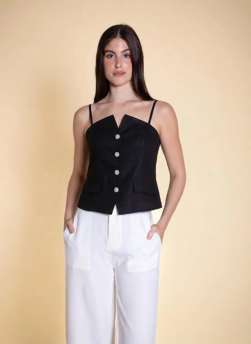 Linen Blend Detailed Top