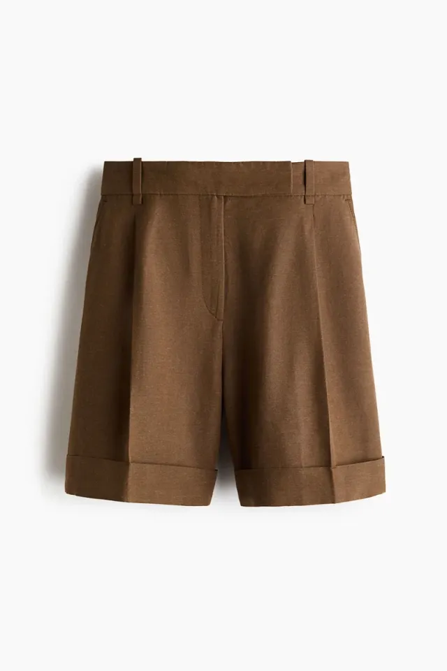 Oversized High-Rise Linen-Blend Shorts - Khaki Green – image 4