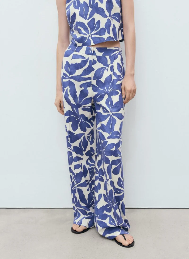 Printed Linen Blend Trousers