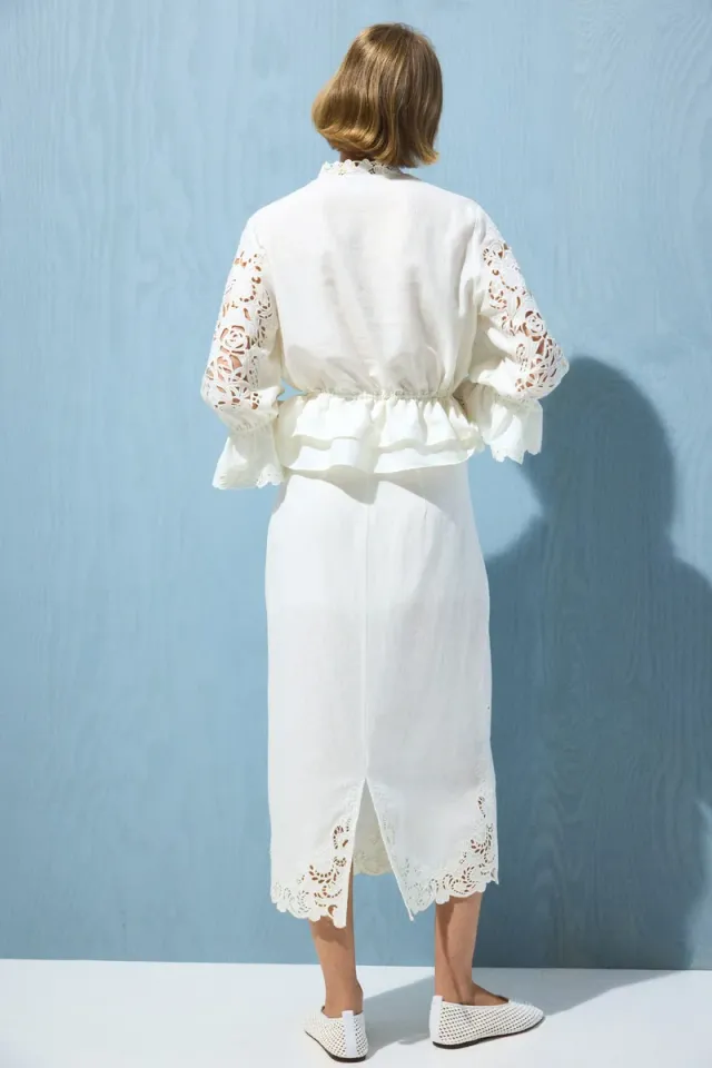 Linen-Blend Broderie Anglaise Skirt – image 3