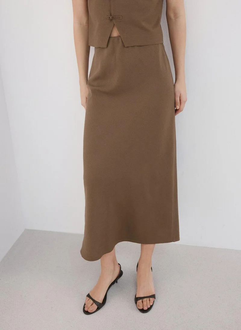 Linen Blend Straight Skirt