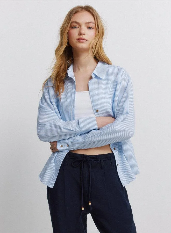Linen Long Sleeve V-Neck Button Shirt