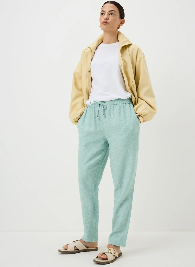 Linen Blend Tapered Trousers Chambray Green