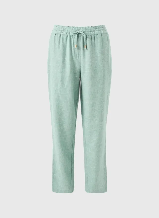 Green Linen-Blend Tapered Trousers for Women – image 4