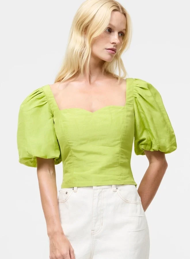 Islay Linen Puff-Sleeve Crop Top