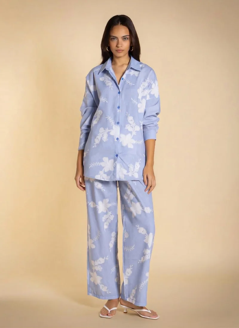 Printed Linen Blend Shirt Set
