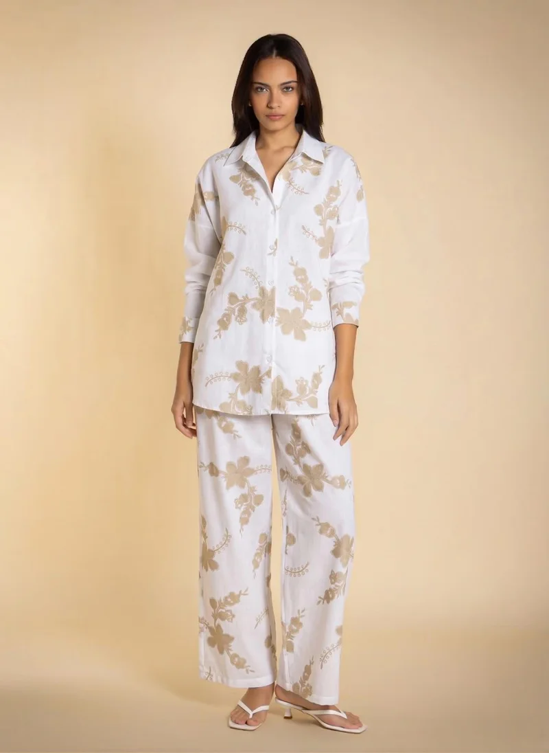 Printed Linen Blend Shirt Set