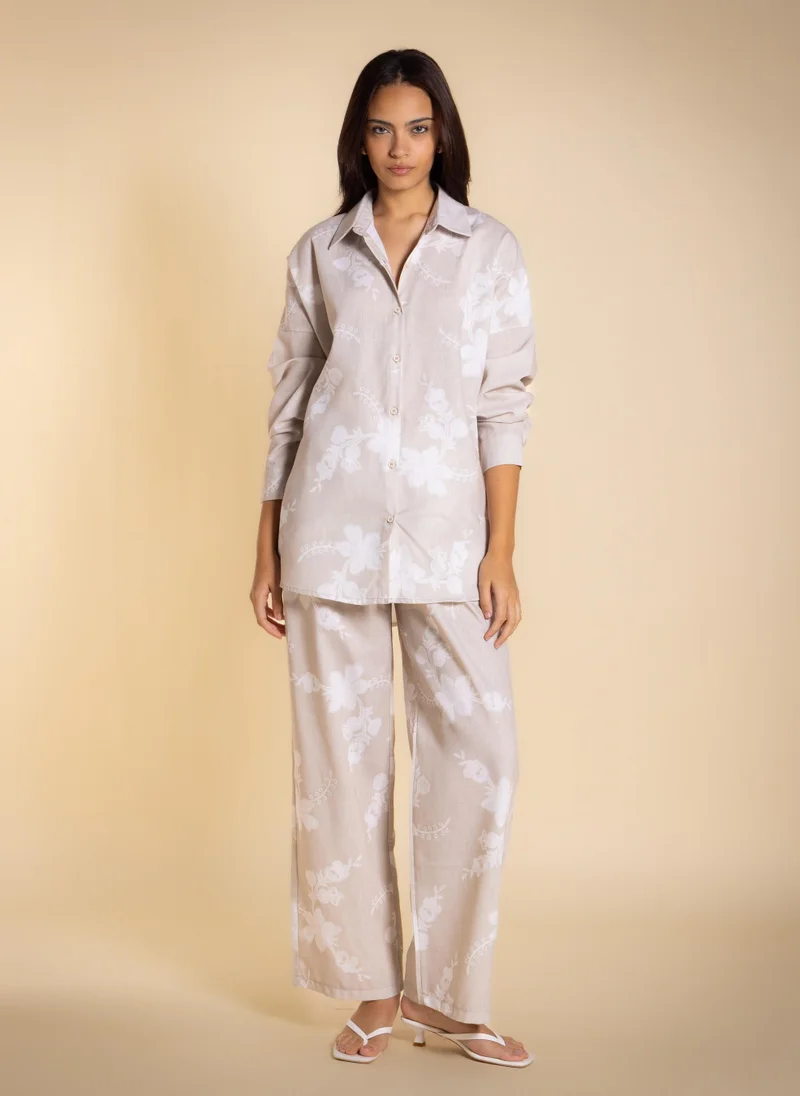 Printed Linen Blend Shirt Set