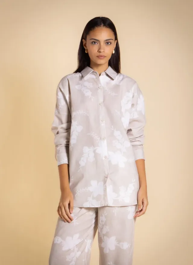 Printed Linen Blend Relaxed Oversized Shirt and Pants Set – image 2