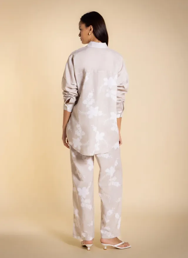 Printed Linen Blend Relaxed Oversized Shirt and Pants Set – image 4