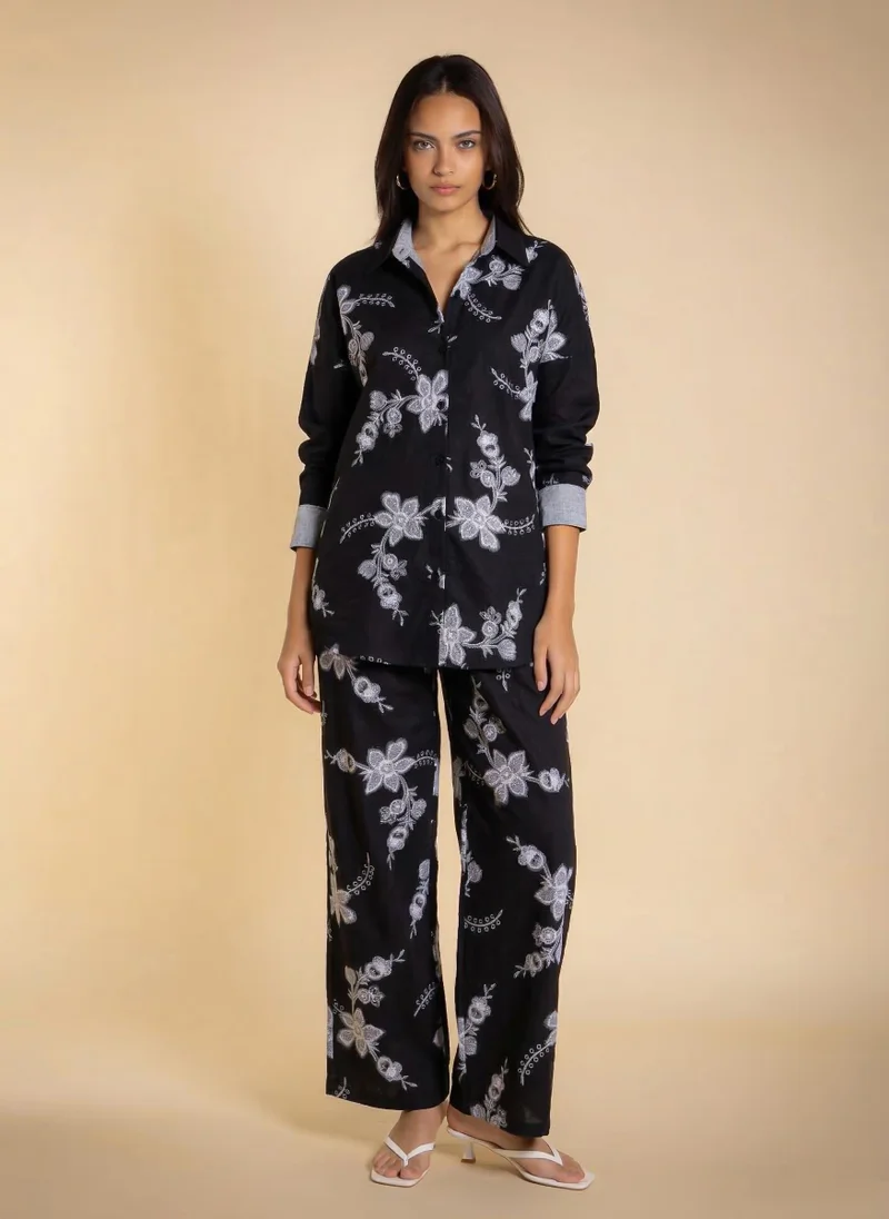 Printed Linen Blend Shirt Set