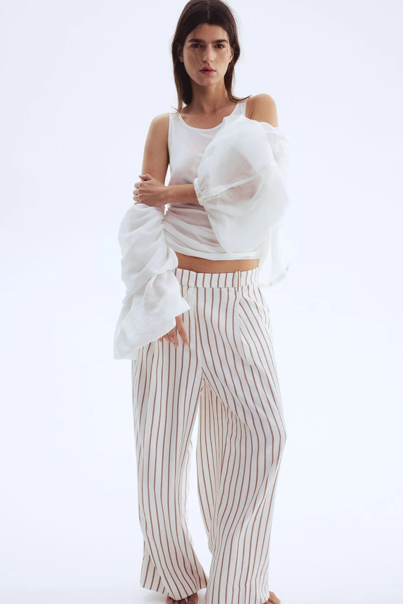 Linen-Blend Wide Trousers