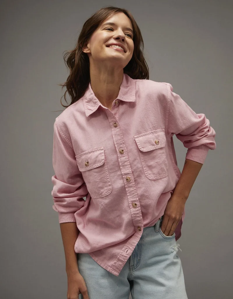 AE Linen-Blend Button-Up Shirt