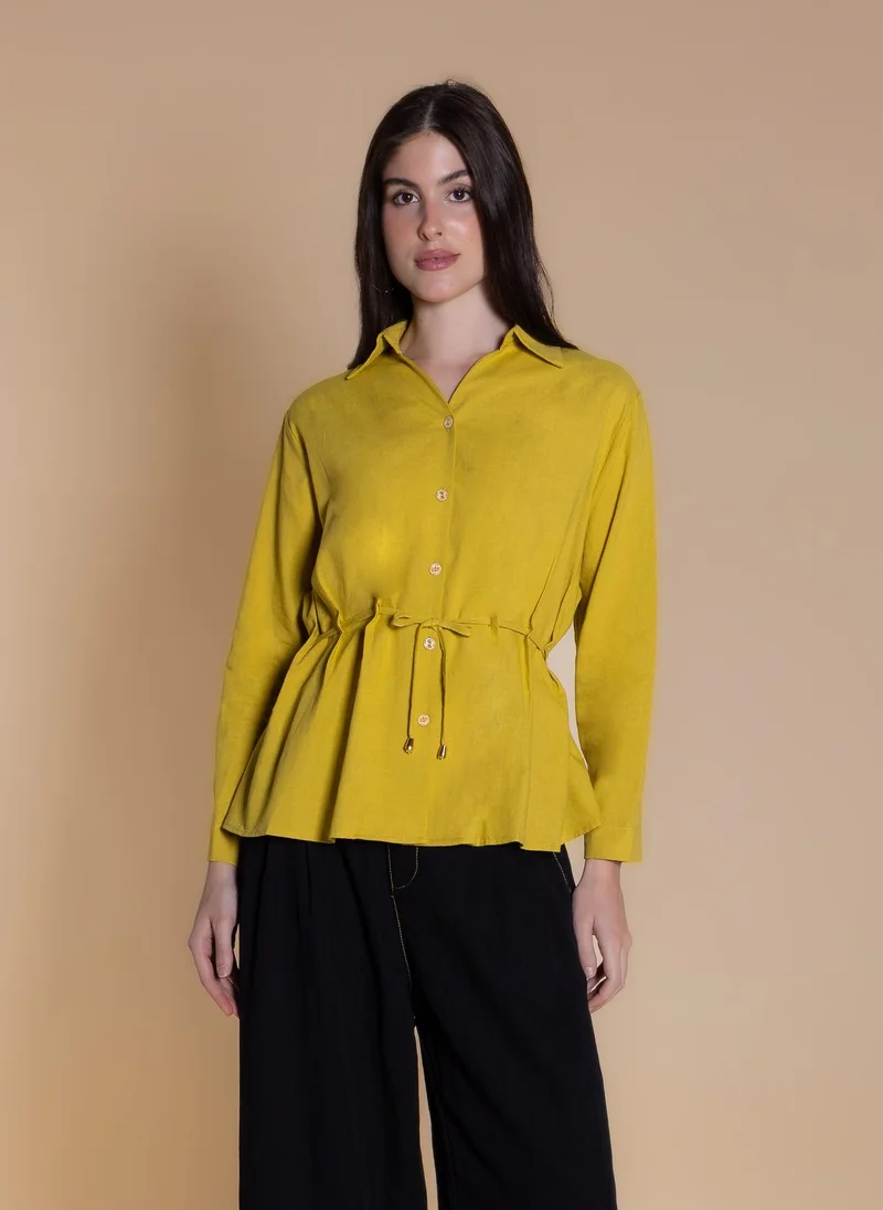 Linen Blend Waist Tie Shirt