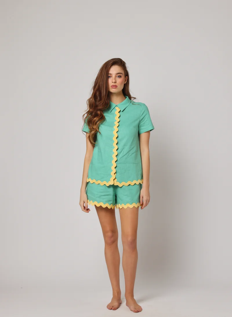 Scalloped Ric-Rac Linen Shorts