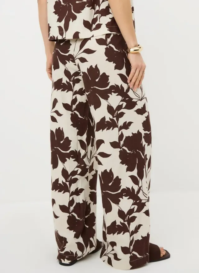 Leaf Linen Wide Leg Co Ord Trousers Chocolate Brown – image 3