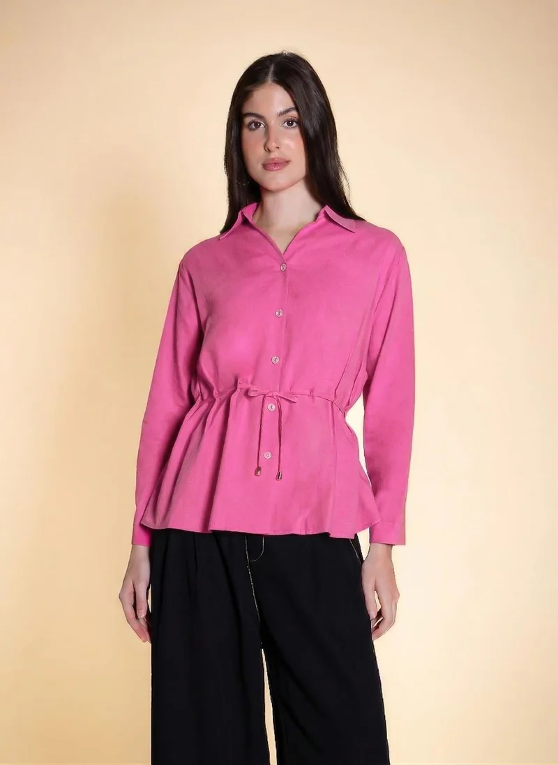 Linen Blend Waist Tie Shirt