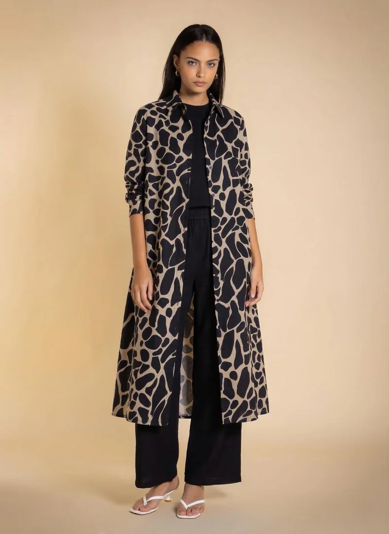 Linen Blend Long Shirt Set
