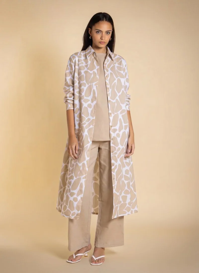 Linen Blend Long Shirt Set