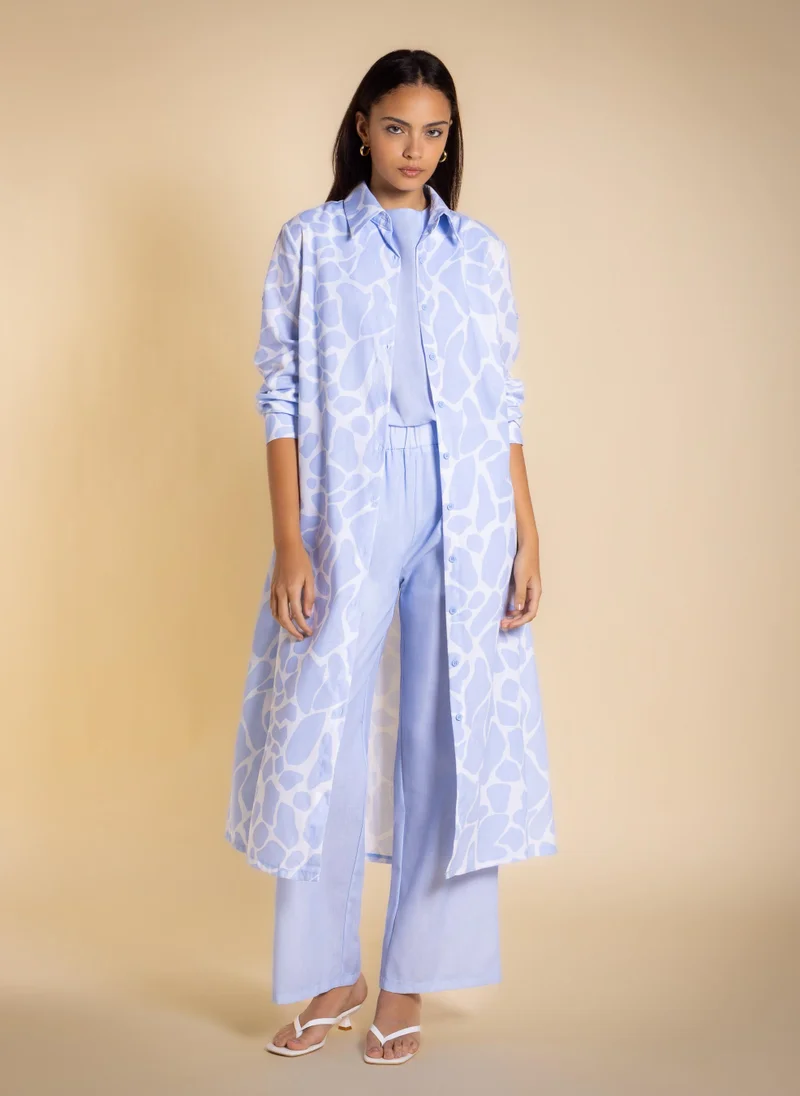 Linen Blend Long Shirt Set