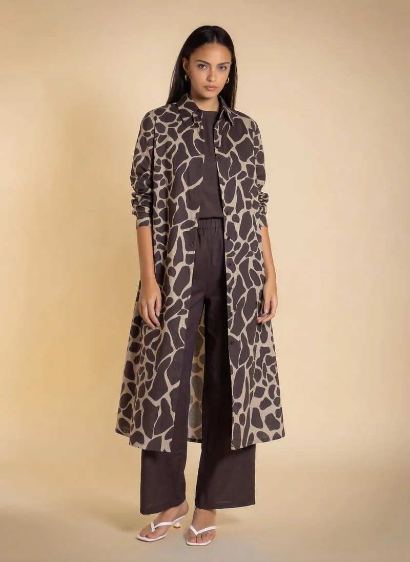 Linen Blend Long Shirt Set