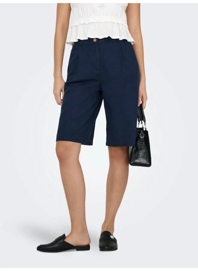 High-Waist Linen Long Shorts